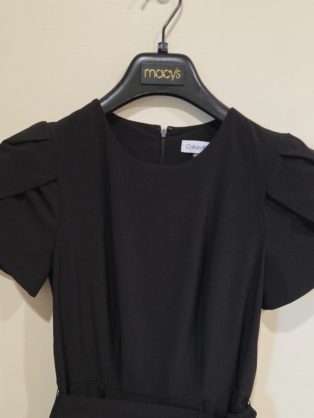 Calvin Klein Black Long-Sleeve Puff-Shoulder Jumpsuit with Belt - Picture 2 of 3